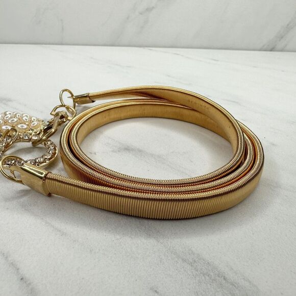 Sophia Collection Faux Pearl Rhinestone Bow Stretch Cinch Belt Size XS Small S - Picture 6 of 9